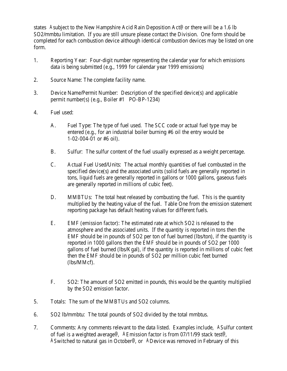 Instructions for Form INV-N2, INV-V1, INV-N1 Annual Nox / VOC / So2 Emission Statement Form - New Hampshire, Page 7
