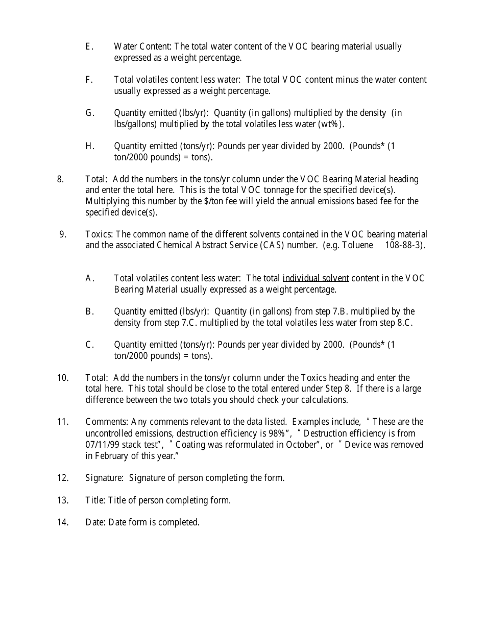 Instructions for Form INV-E2 Annual Emissions Statement Form - New Hampshire, Page 2