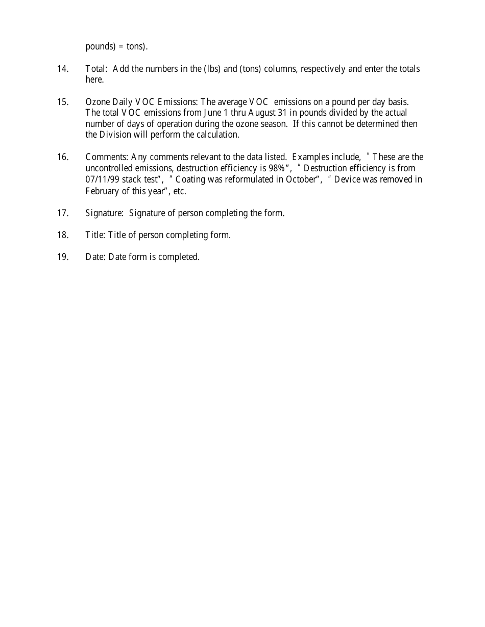 Instructions for Form INV-V1 Annual VOC Emissions Statement Form - New Hampshire, Page 2