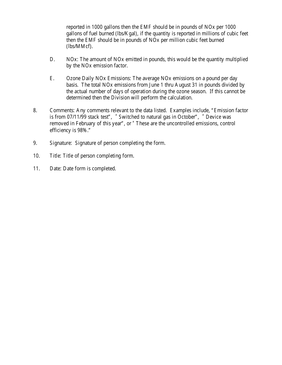 Instructions for Form INV-N1 Annual Nox Emissions Statement Form - New Hampshire, Page 2