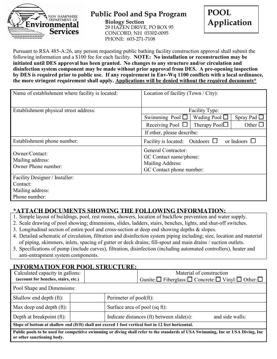 Application for Public Pool - New Hampshire, Page 1