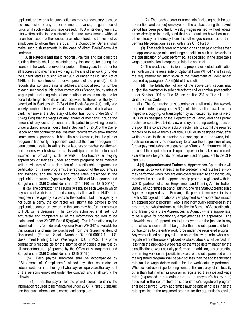 Community Development Block Grant Supplemental General Conditions - New Hampshire, Page 9
