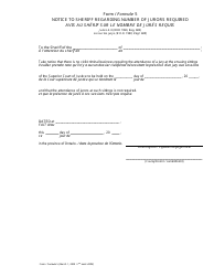 Document preview: Form 5 Notice to Sheriff Regarding Number of Jurors Required - Ontario, Canada (English/French)
