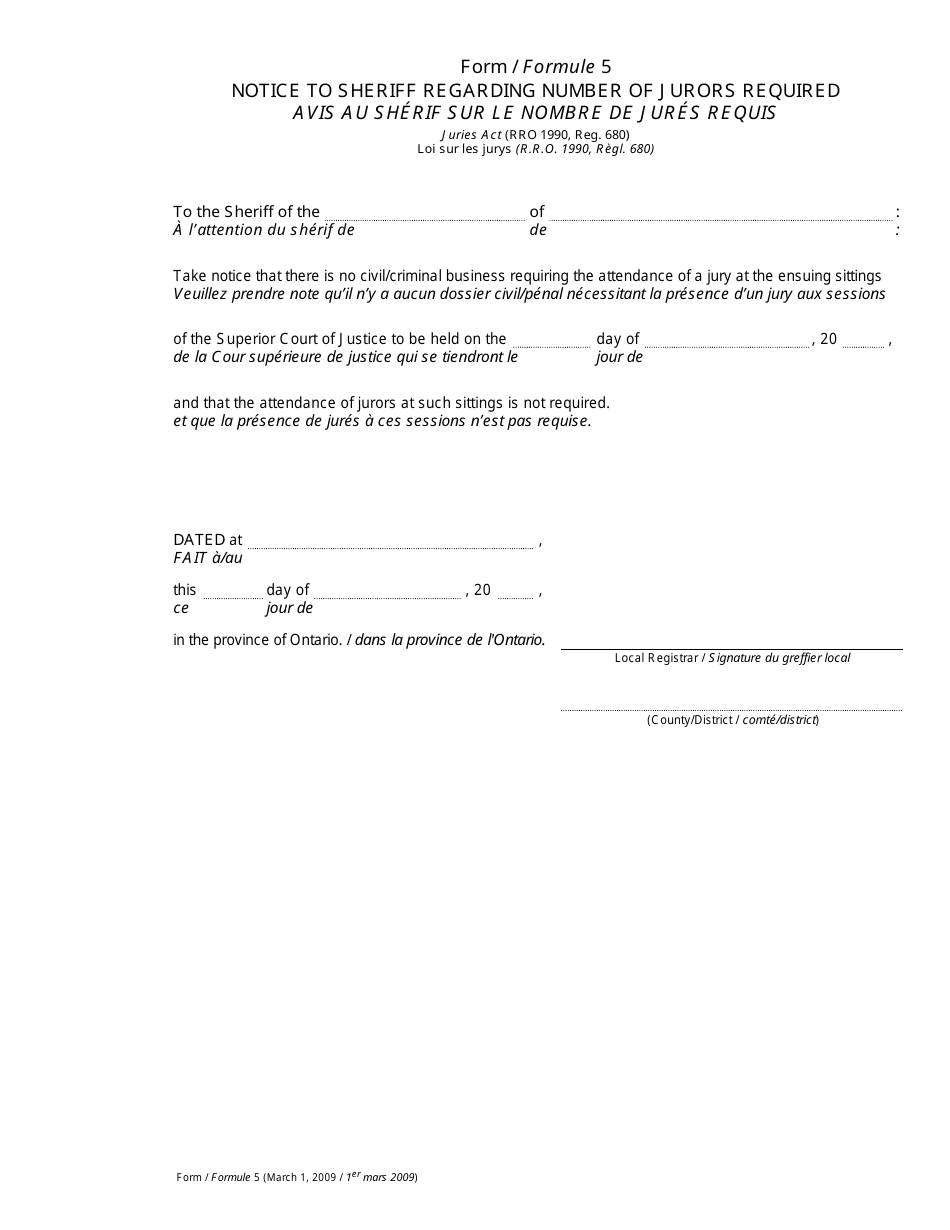 Form 5 - Fill Out, Sign Online and Download Printable PDF, Ontario ...