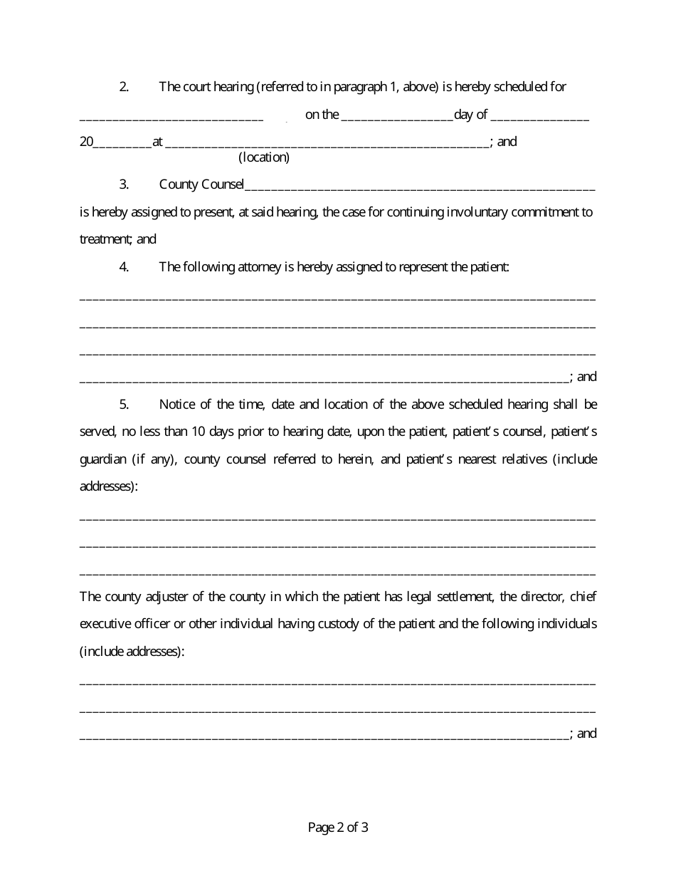 Temporary Order for Involuntary Commitment to Treatment of an Adult (Inpatient Treatment) - New Jersey, Page 2