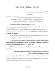 Document preview: Temporary Order for Involuntary Commitment to Treatment of an Adult (Inpatient Treatment) - New Jersey