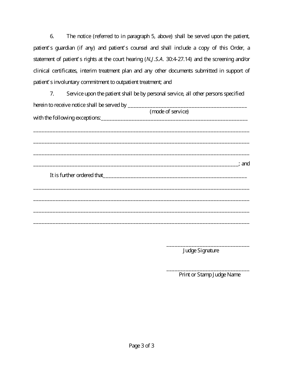 Temporary Order for Involuntary Commitment to Treatment of an Adult (Outpatient Treatment) - New Jersey, Page 3