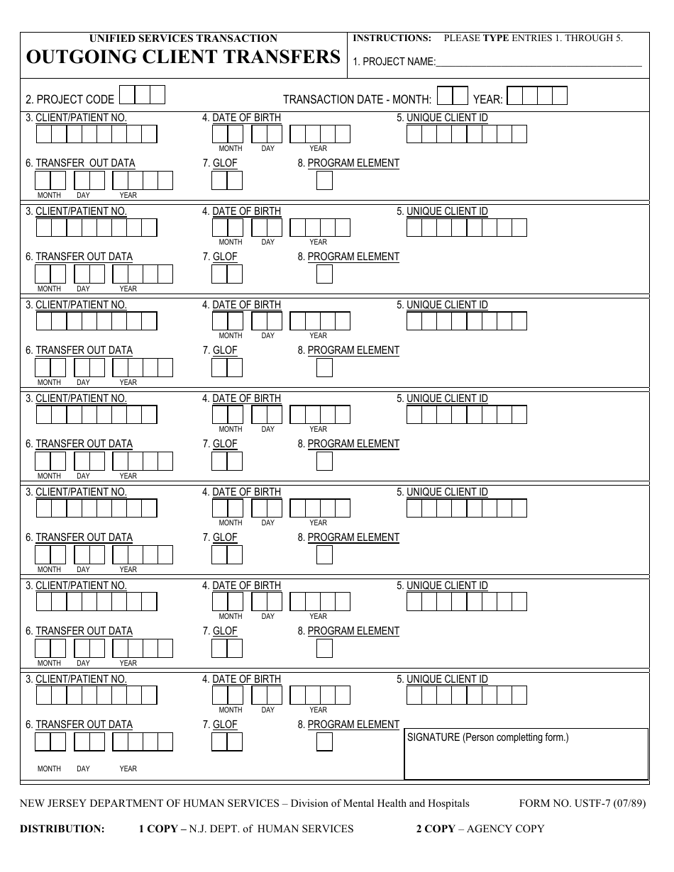 Form USTF-6 Unified Services Transaction Incoming / Outgoing Client Transfers - New Jersey, Page 2