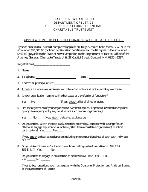 Form PFR-4 Application for Registration/Renewal of Paid Solicitor - New Hampshire