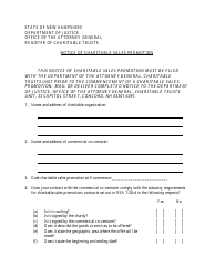 Form PFR-2 &quot;Notice of Charitable Sales Promotion&quot; - New Hampshire