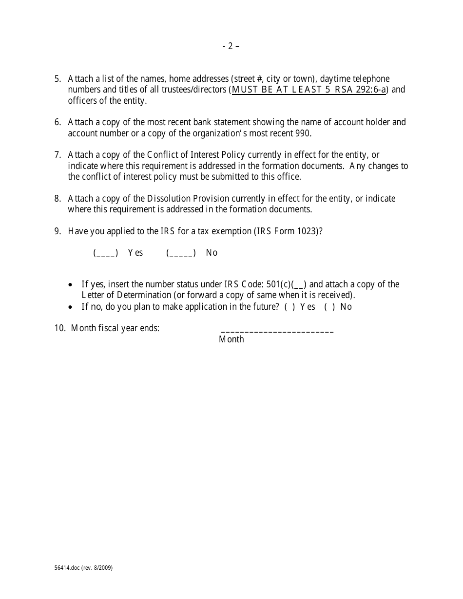 Form NHCT-1 Register of Charitable Trusts Application for Registration - New Hampshire, Page 4