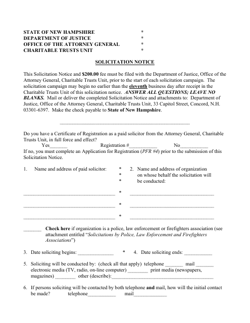 Form PFR-5 Solicitation Notice - New Hampshire