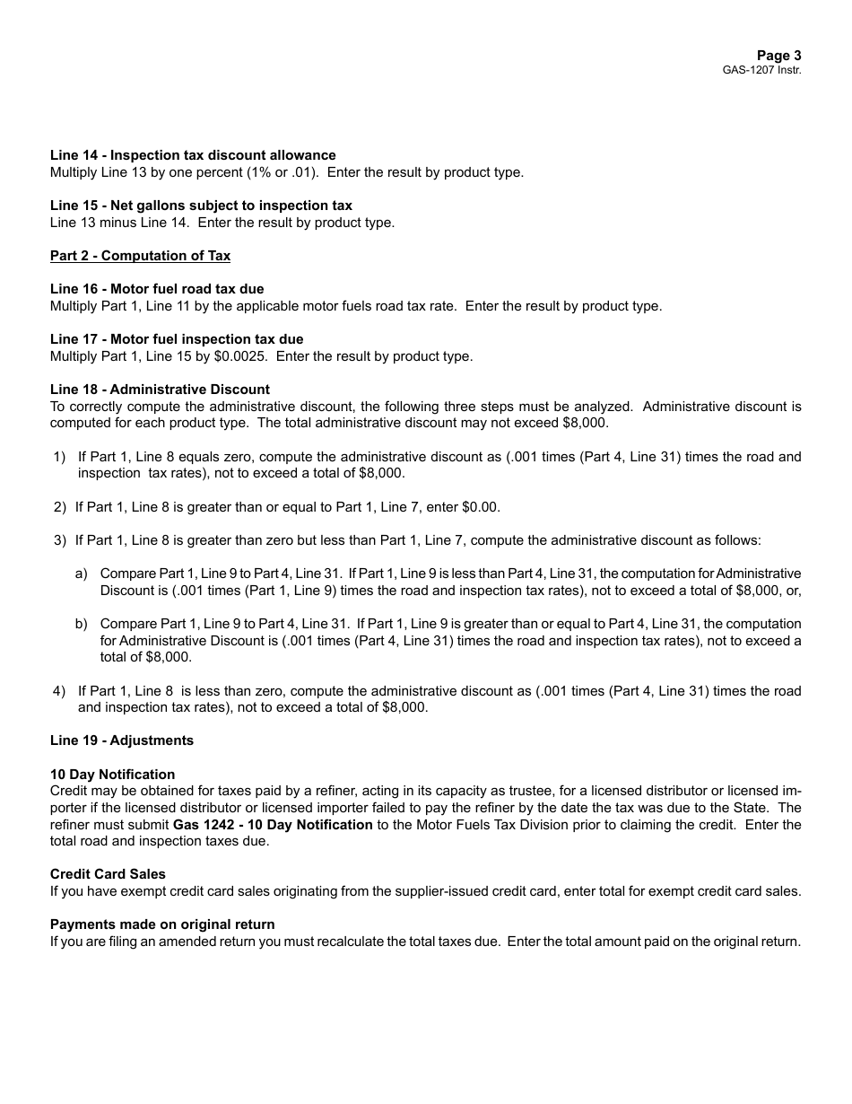 Instructions for Form GAS-1207 Refiner Return - North Carolina, Page 3