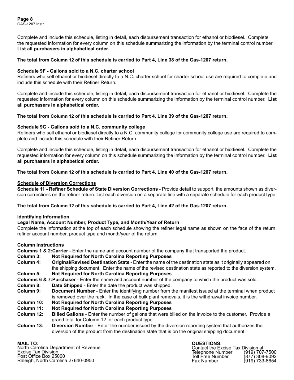 Instructions for Form GAS-1207 Refiner Return - North Carolina, Page 8