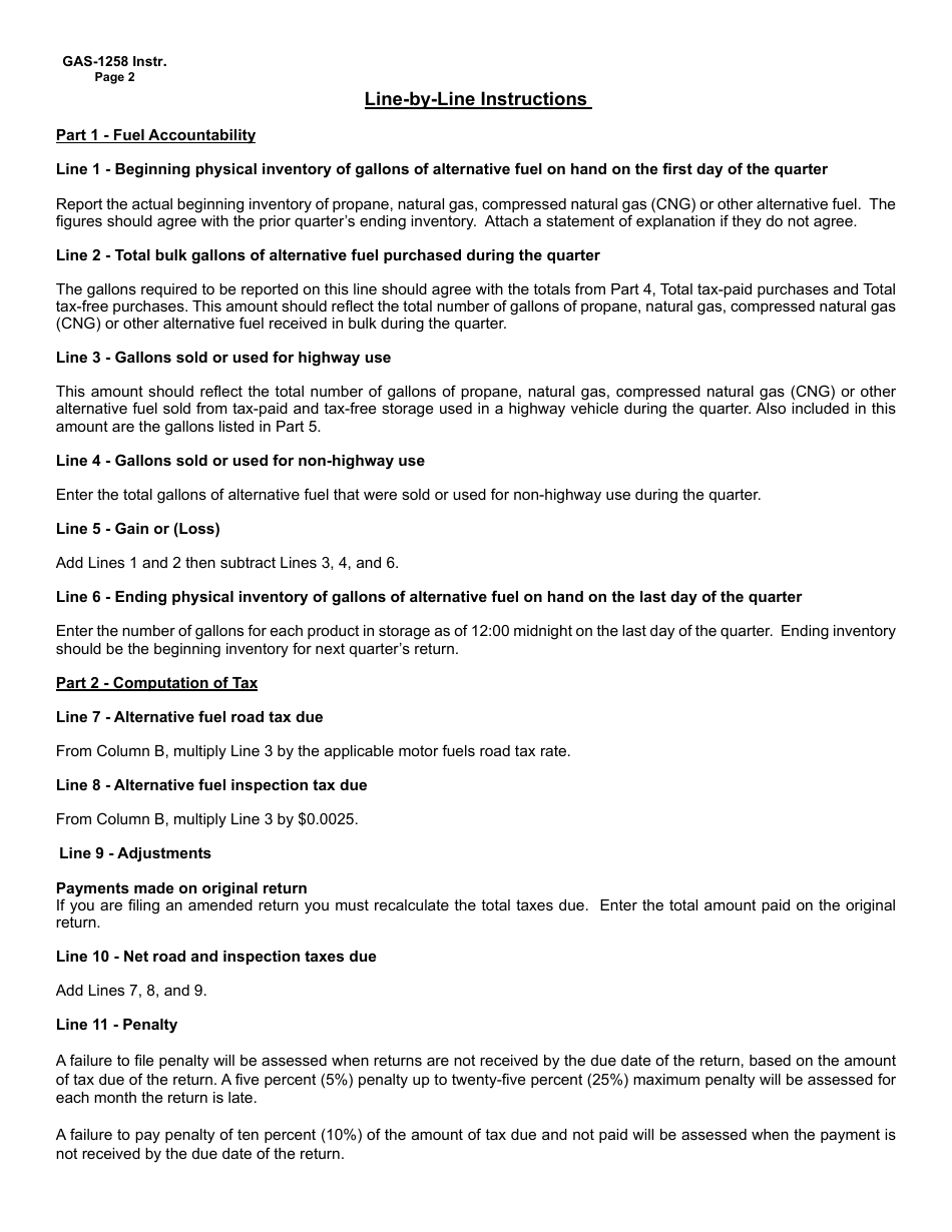 Instructions for Form GAS-1258 Retailer of Alternative Fuel Return - North Carolina, Page 2
