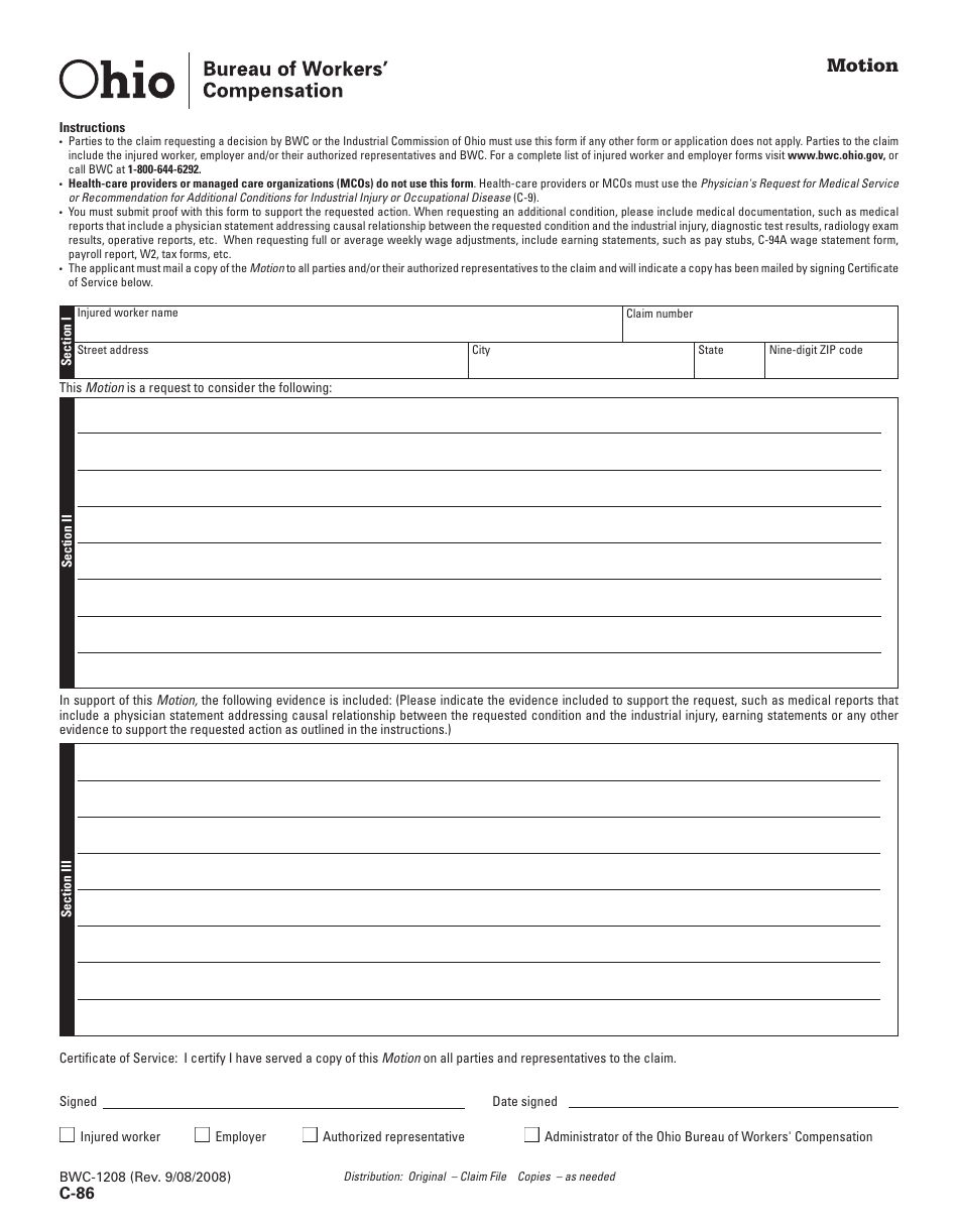 Form C-86 (BWC-1208) Motion - Ohio, Page 2