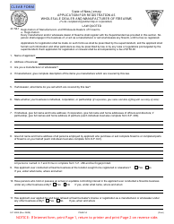 Form S.P.280A Application for Registration as Wholesale Dealer and Manufacturer of Firearms - New Jersey