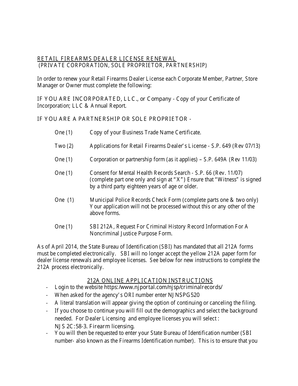 Instructions for Form S.P.649 Application for Retail Firearms Dealers License - New Jersey, Page 5