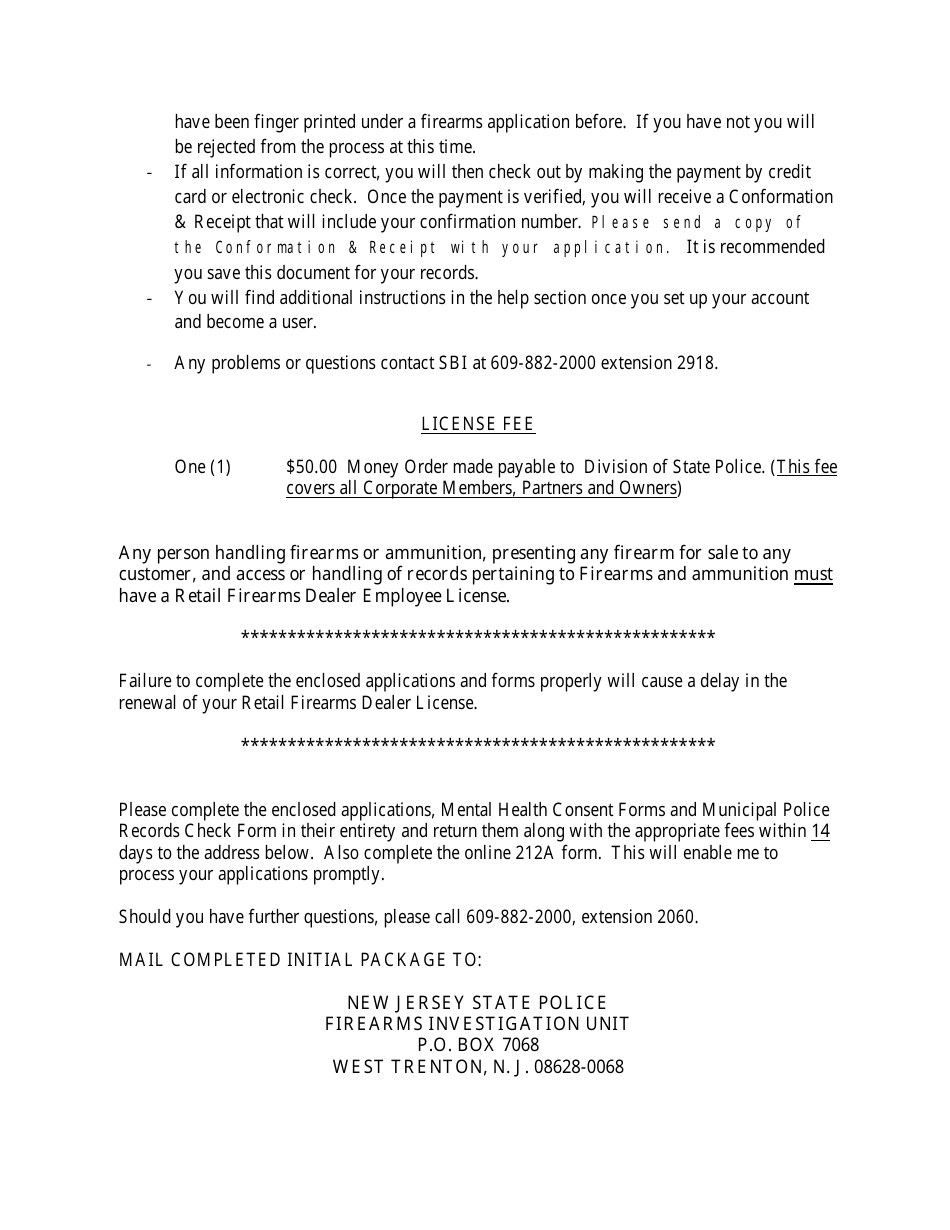 Instructions for Form S.P.649 Application for Retail Firearms Dealers License - New Jersey, Page 6