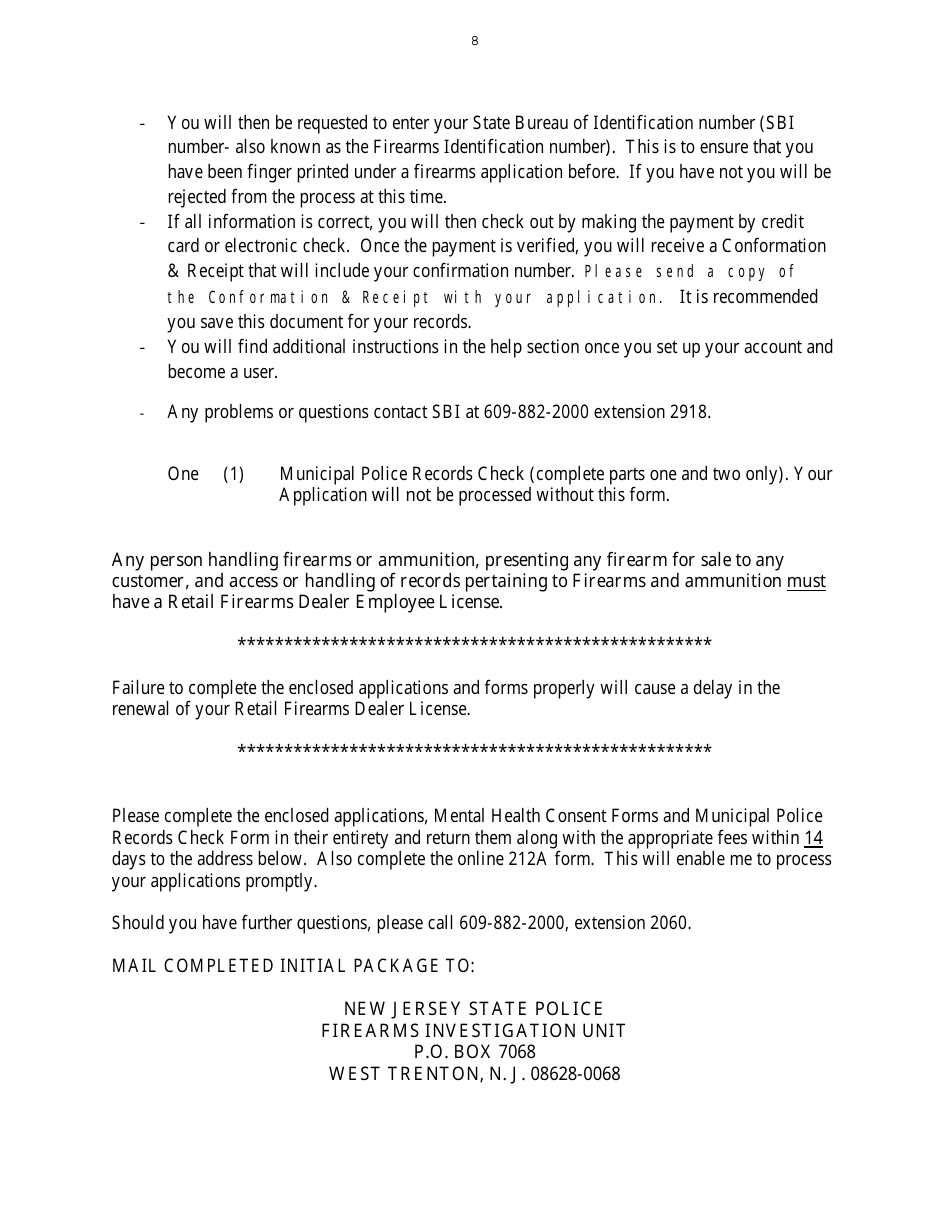 Instructions for Form S.P.649 Application for Retail Firearms Dealers License - New Jersey, Page 8