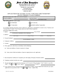 Document preview: Form DSSP110F Application for License to Use, Purchase and Transport Black Powder / Flash Powder - New Hampshire