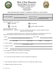 Document preview: Form DSSP108 Application for License to Market and Sell Explosives - New Hampshire