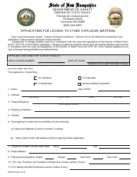 Form DSSP109 Application for License to Store Explosive Material - New Hampshire