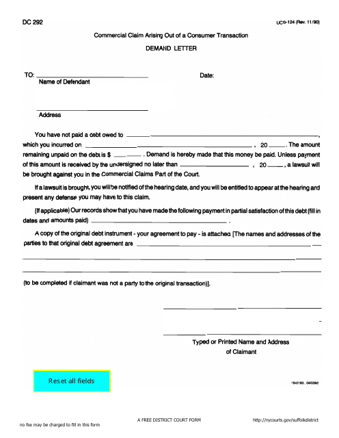Form DC292 (UCS-124)  Printable Pdf