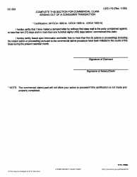 Form DC293 (UCS-119) &quot;Certification for Commercial Small Claims Consumer Transaction&quot; - Suffolk County, New York