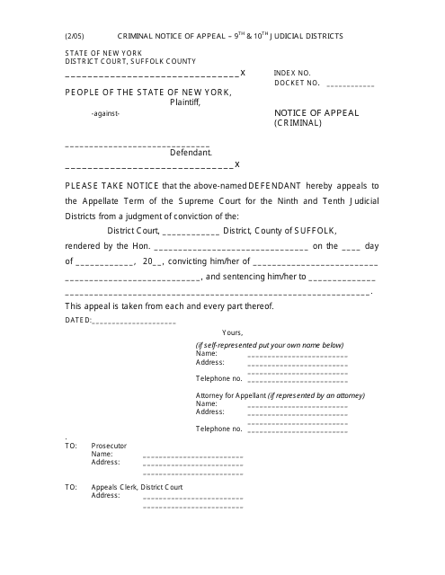 Notice of Appeal - Criminal - Suffolk County, New York Download Pdf