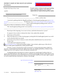 Form DC-422 &quot;Ex-parte Motion to Dismiss Handicapped Parking Ticket, Supporting Affidavit, and Consent to Adjudication by a Judicial Hearing Officer (Jho)&quot; - Suffolk County, New York