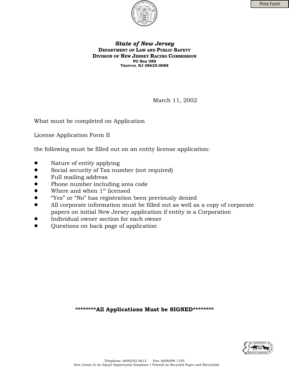 Form II - Fill Out, Sign Online and Download Fillable PDF, New Jersey ...