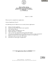 Form II License Form - New Jersey