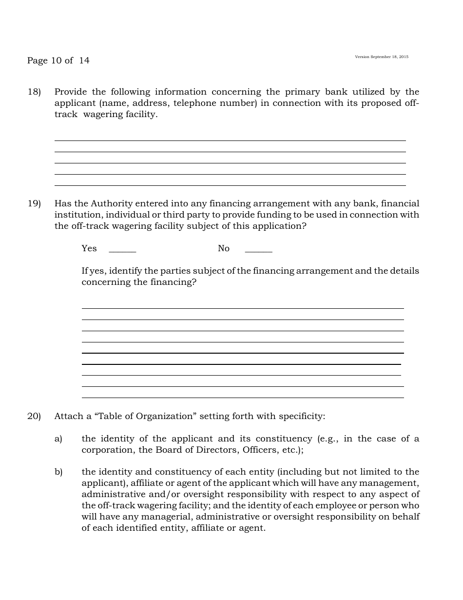 Form A Off-Track Wagering License Application - New Jersey, Page 10