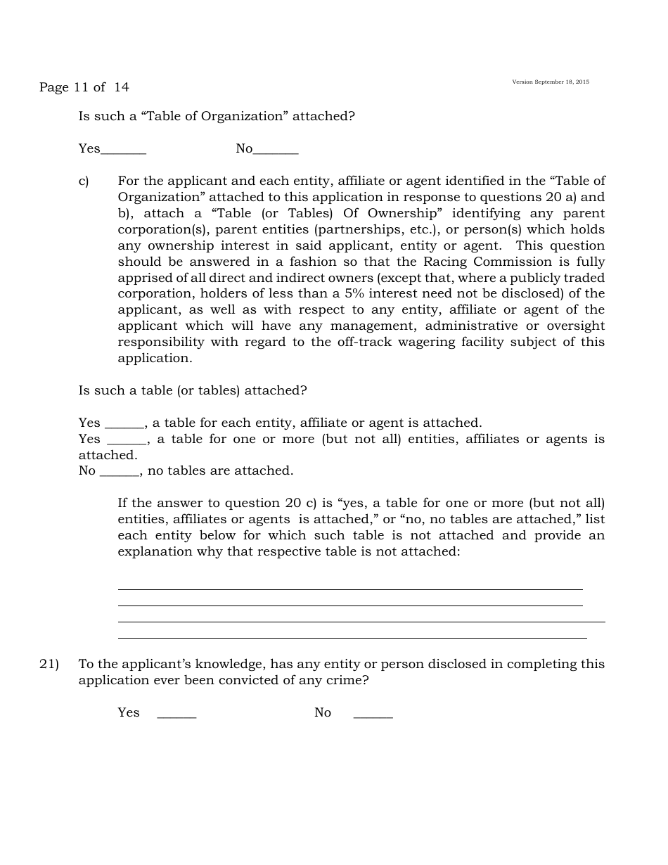 Form A Off-Track Wagering License Application - New Jersey, Page 11