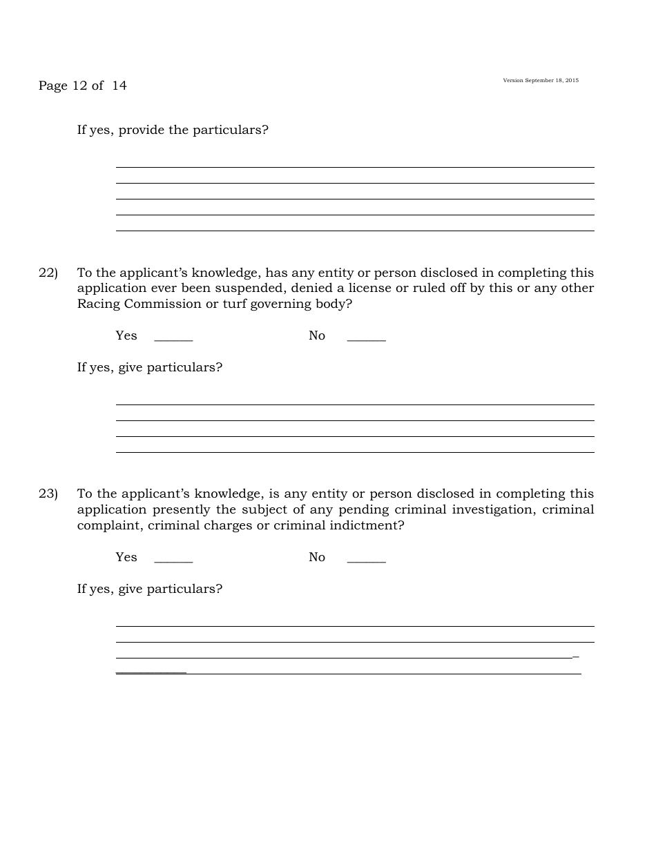 Form A Off-Track Wagering License Application - New Jersey, Page 12