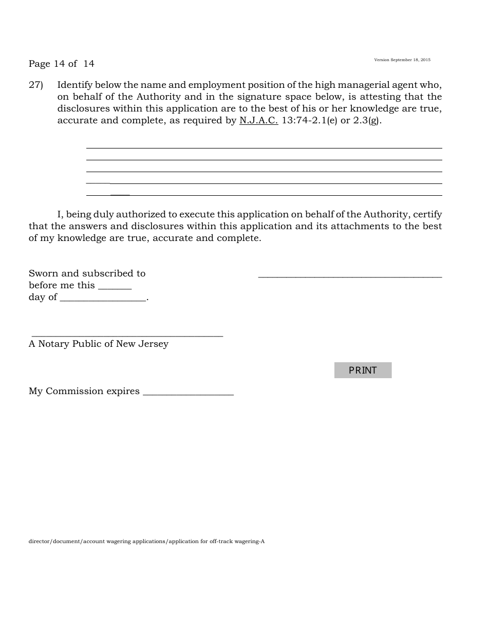 Form A Off-Track Wagering License Application - New Jersey, Page 14