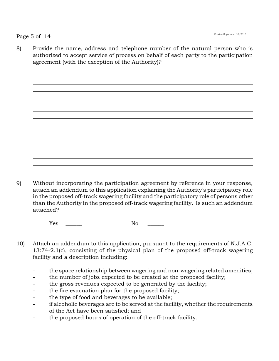 Form A Off-Track Wagering License Application - New Jersey, Page 5