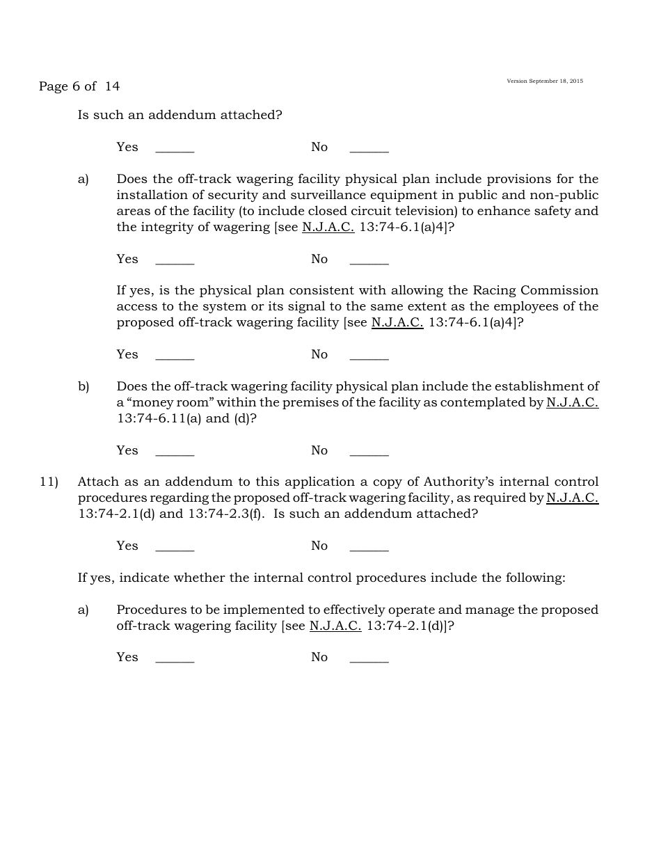 Form A Off-Track Wagering License Application - New Jersey, Page 6