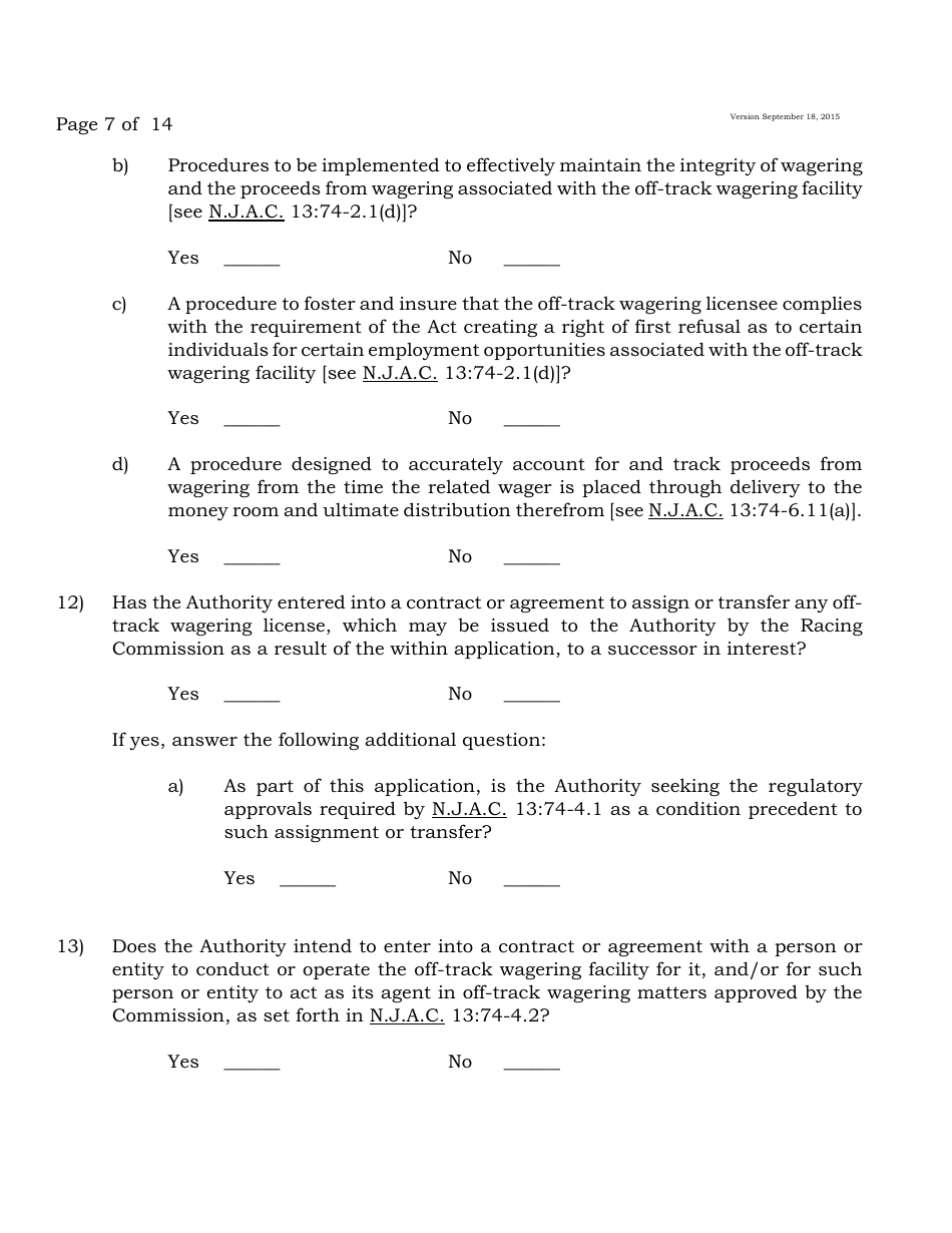 Form A Off-Track Wagering License Application - New Jersey, Page 7