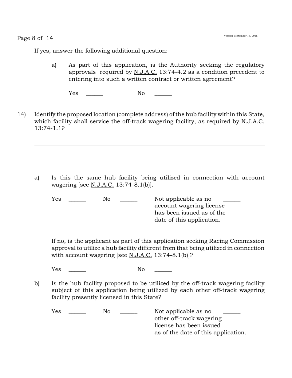 Form A Off-Track Wagering License Application - New Jersey, Page 8