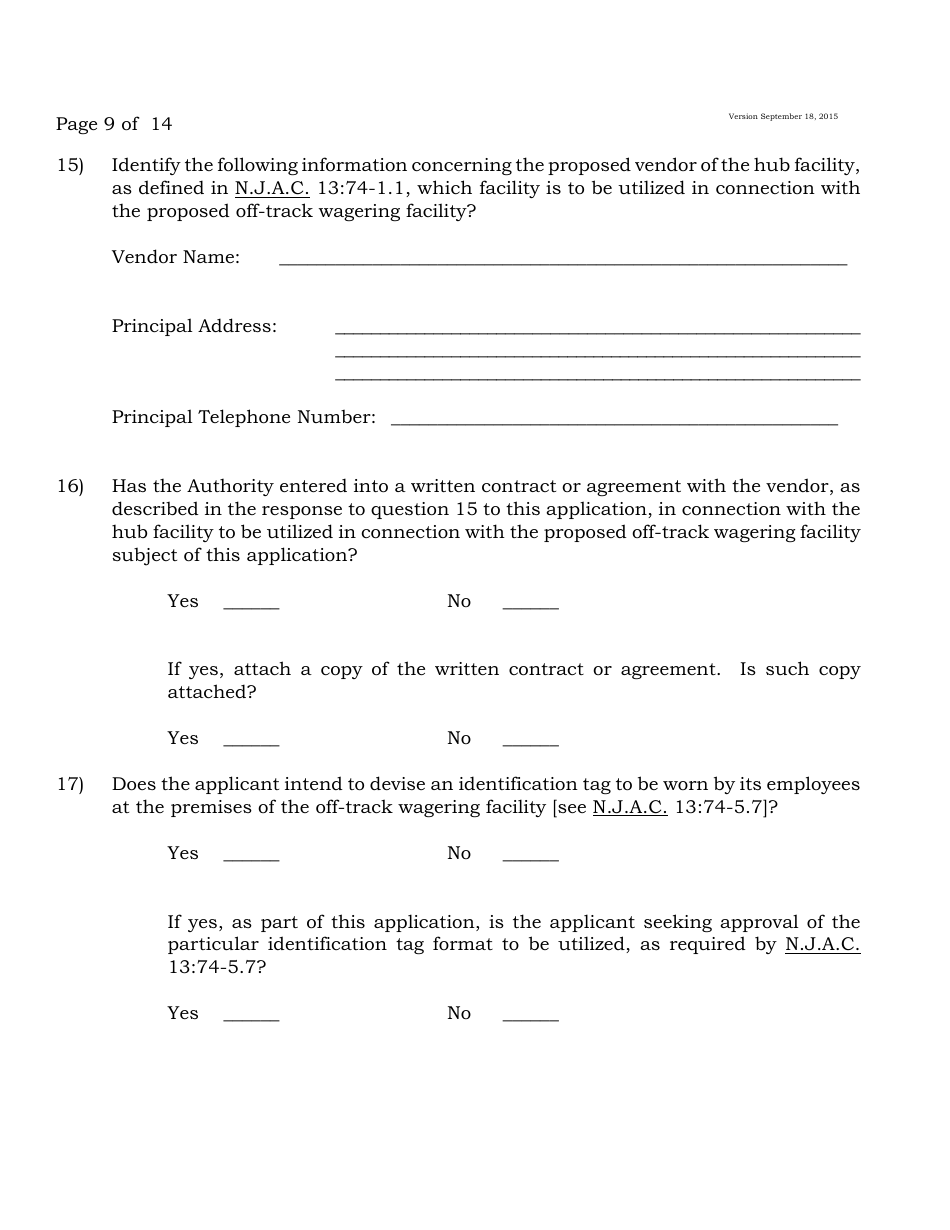 Form A Off-Track Wagering License Application - New Jersey, Page 9