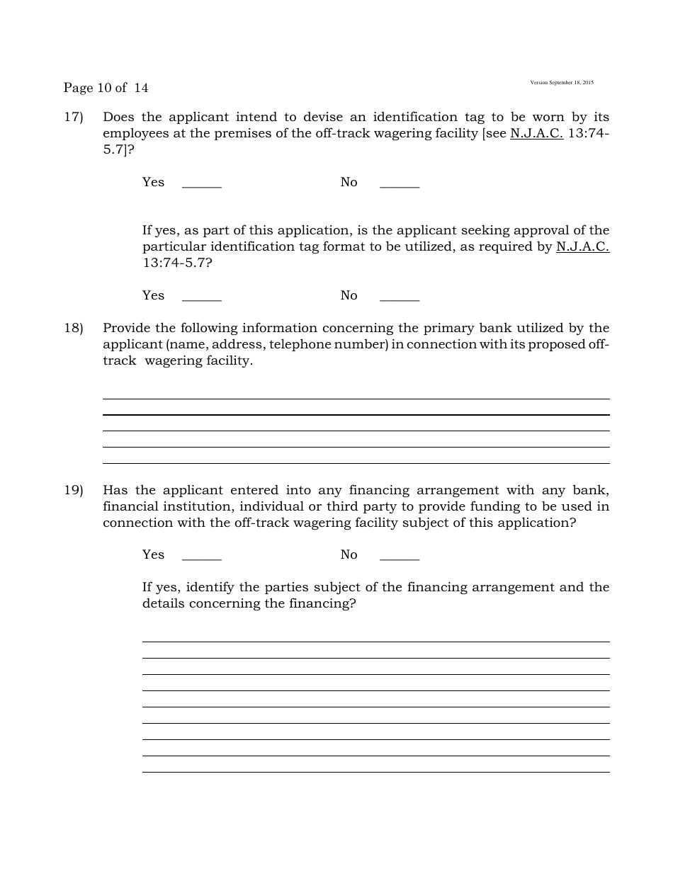 Form B Off-Track Wagering License Application - New Jersey, Page 10
