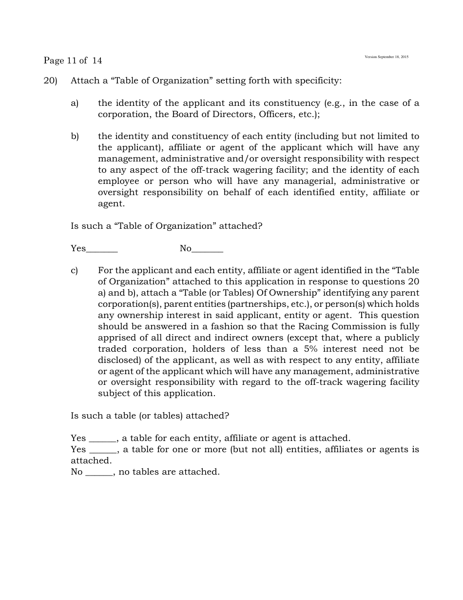 Form B Off-Track Wagering License Application - New Jersey, Page 11