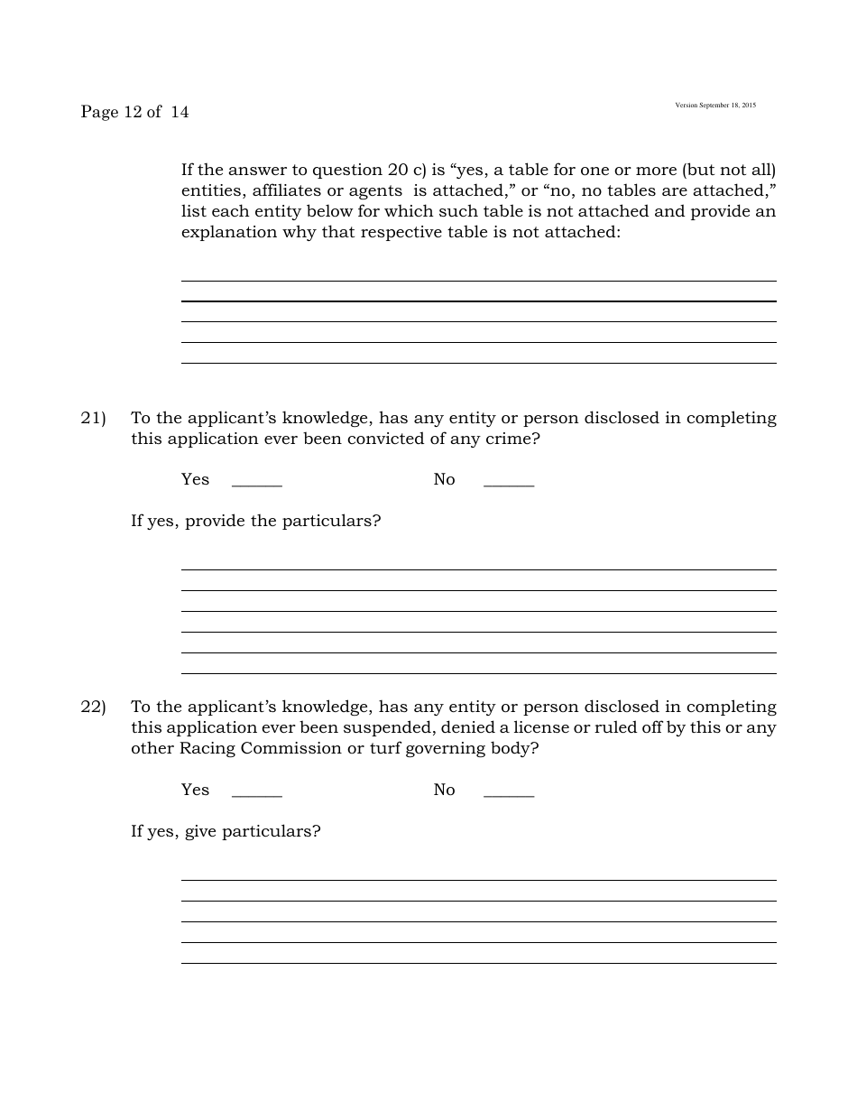 Form B Off-Track Wagering License Application - New Jersey, Page 12