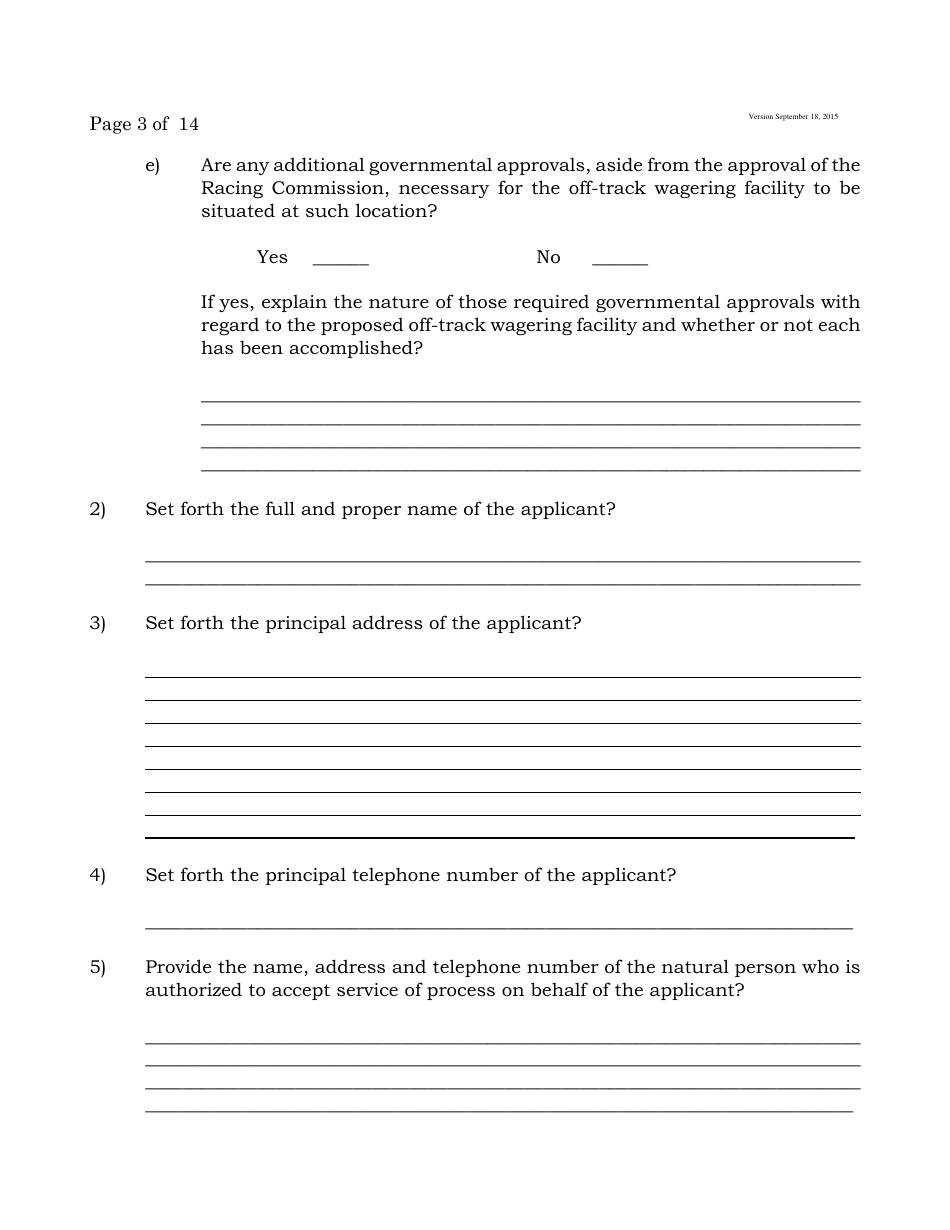 Form B Off-Track Wagering License Application - New Jersey, Page 3