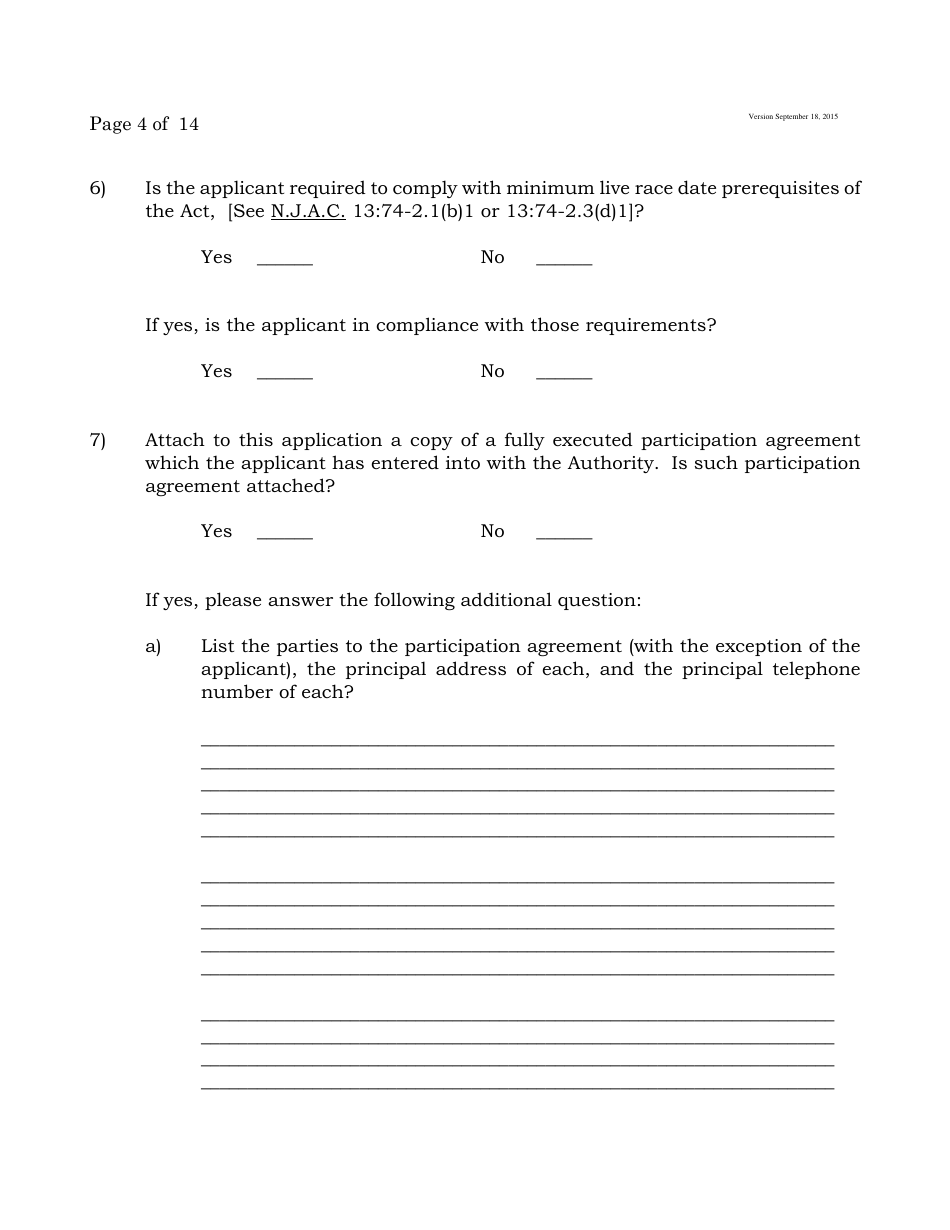 Form B Off-Track Wagering License Application - New Jersey, Page 4