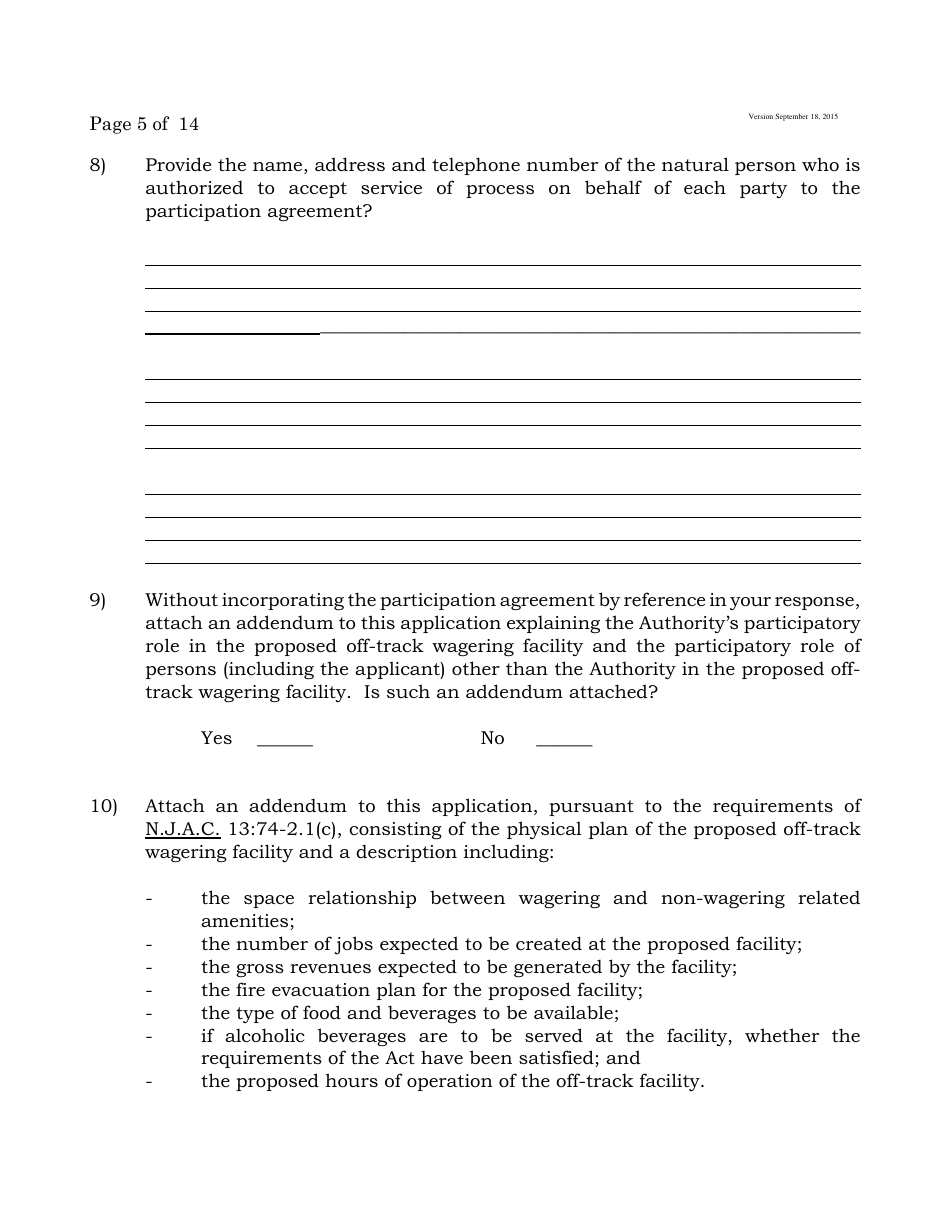 Form B Off-Track Wagering License Application - New Jersey, Page 5