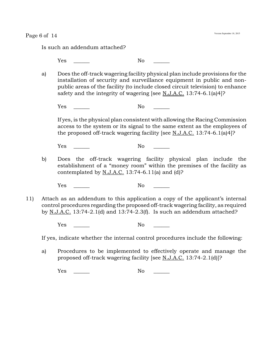 Form B Off-Track Wagering License Application - New Jersey, Page 6