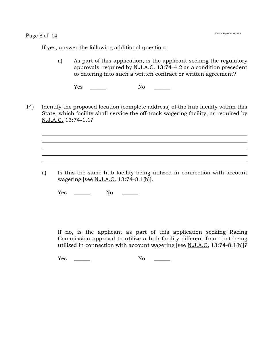 Form B Off-Track Wagering License Application - New Jersey, Page 8